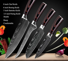 Cargar imagen en el visor de la galería, 4 Damascus steel Knives set