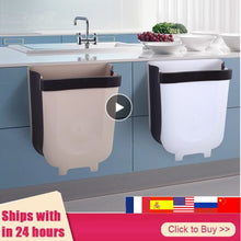 Cargar imagen en el visor de la galería, 5L Wall Mounted Folding Waste Bin Kitchen Cabinet Door Hanging Trash Bin Garbage Car Trash Can Wall Mounted Foldable Cleaning